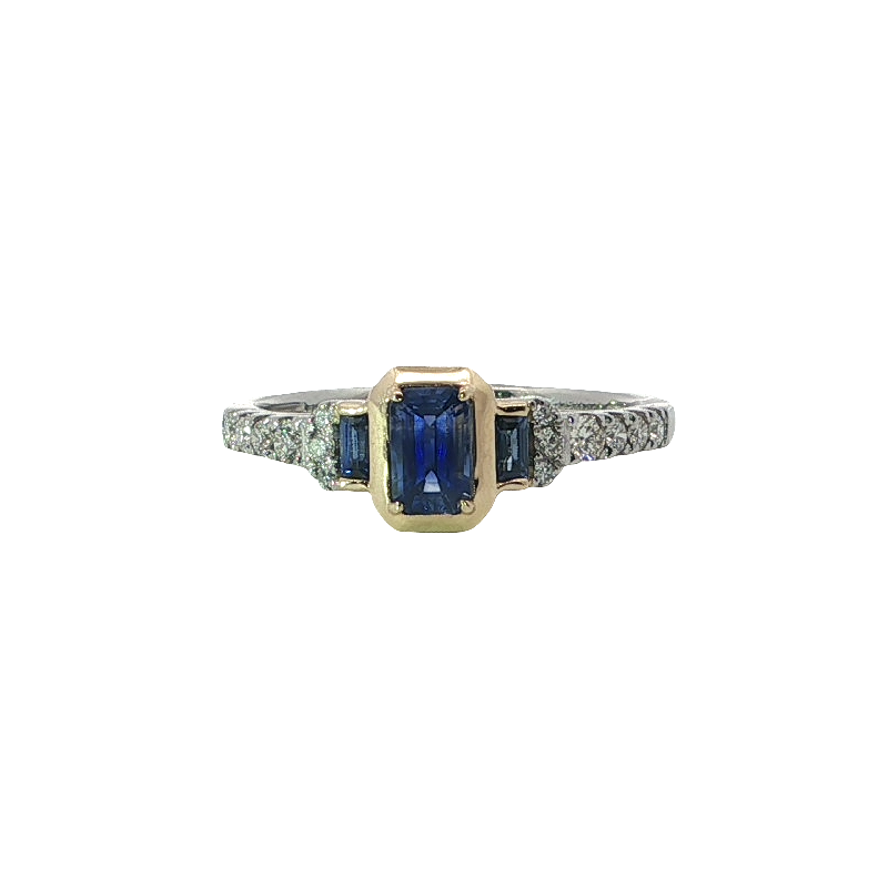 Elegant Royal Blue Emerald-cut Sapphire And Diamond Ring