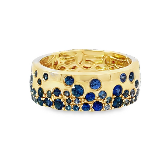 Elegant Yellow Gold Band Ring With Royal Blue Sapphire Cabochons