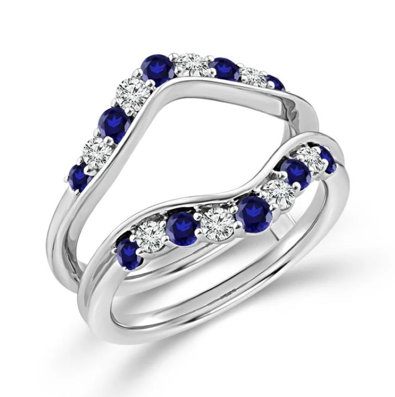 White Gold Blue Sapphire And Diamond Chevron Ring Enhancer