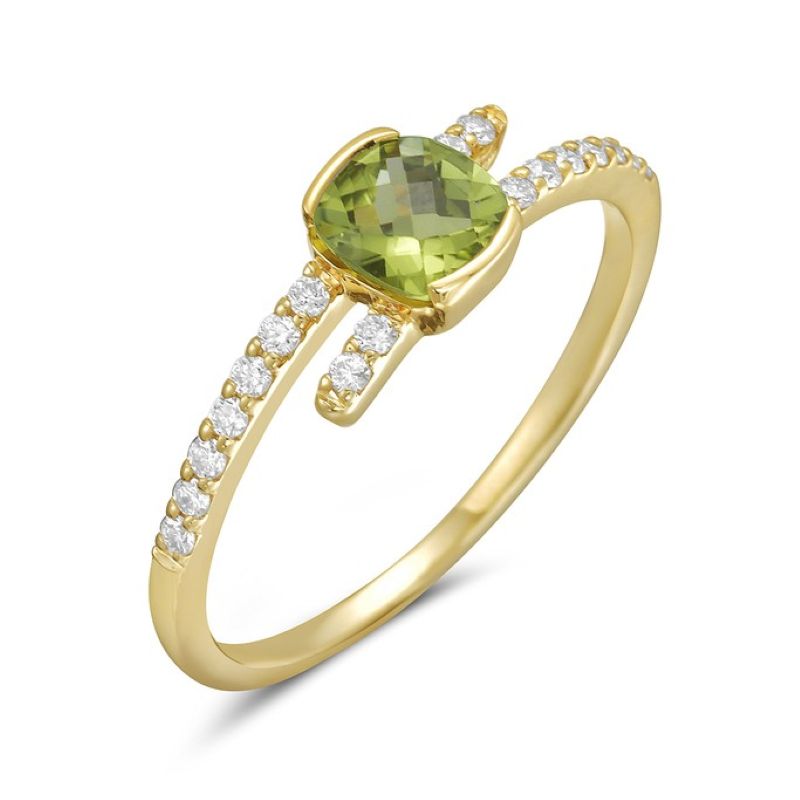 Elegant Yellow Gold Peridot Bypass Ring With White Accents