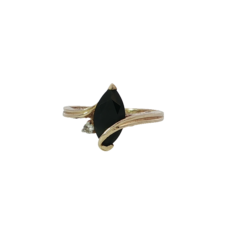 Beautiful Marquise Onyx Bypass Ring In Yellow Gold
