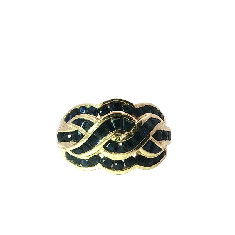 Gorgeous Interwoven Deep Blue Sapphire Cocktail Ring In Yellow Gold