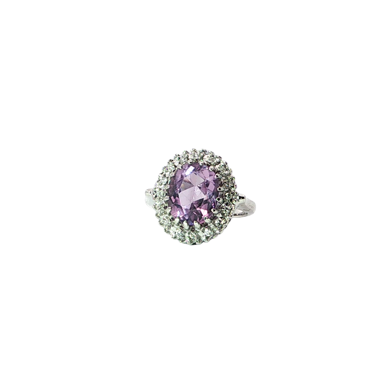 Stunning Oval Amethyst Halo Cocktail Ring In White Gold