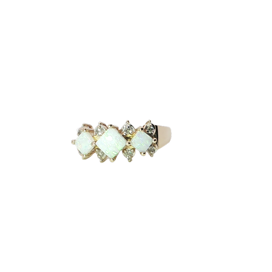 Elegent Three-stone Diamond Shaped Opal Ring