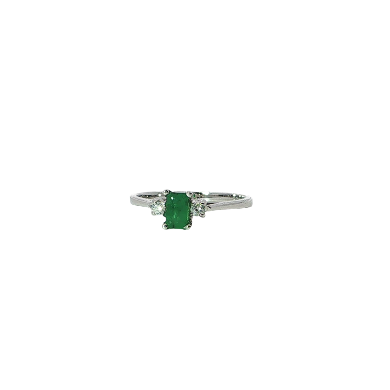 Elegant Emerald And Diamond 3 Stone Ring