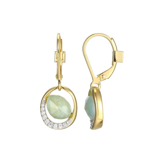 Yellow 14karat/silver Dangle Earring With White Crystal And Amazonite