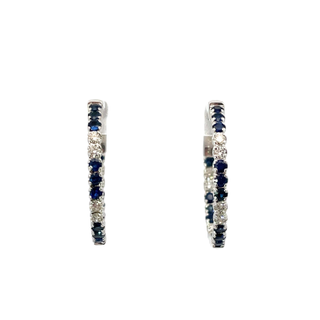 White 14 Karat Medium Hoop Earring With 0.27tw Round Diamonds And 0.45tw Round Sapphires