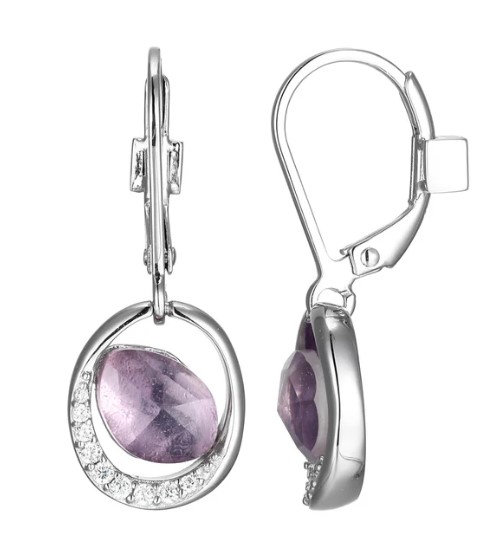 White 14karat/silver Dangle Earring With White Crystal And Genuine Africa Amethyst