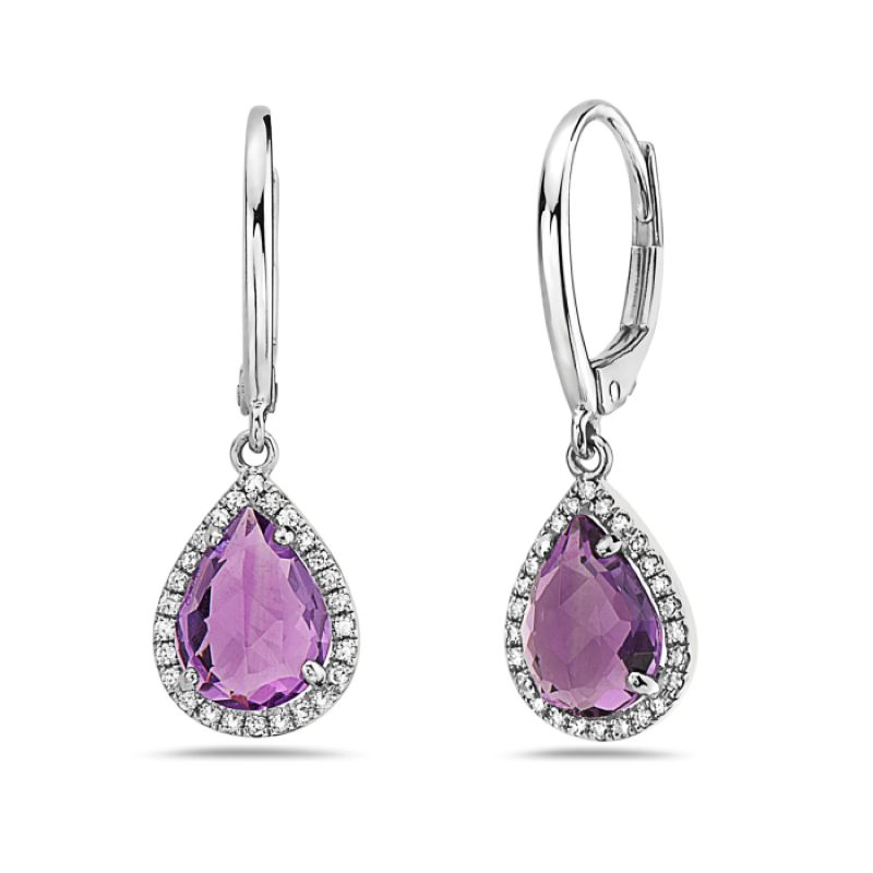 Elegant Amethyst And Diamond Drop Earrings