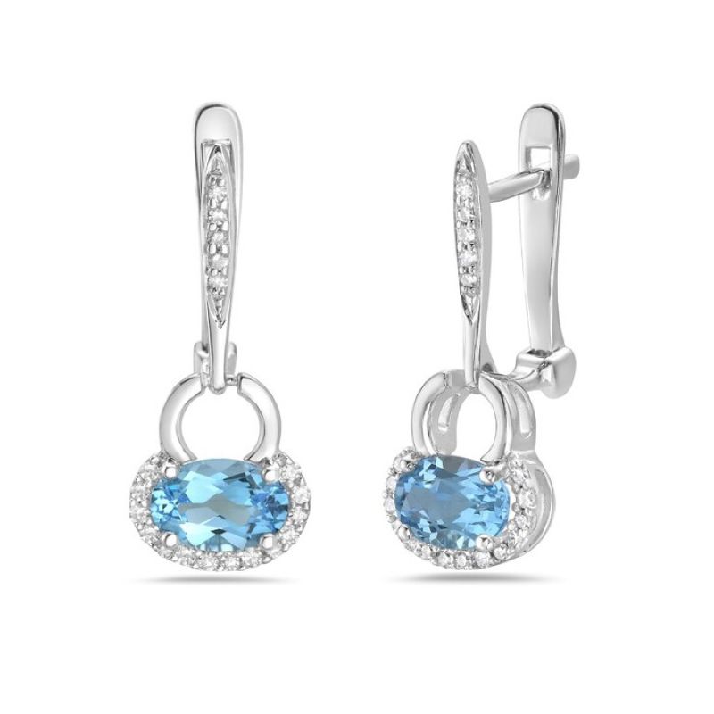 Elegant Diamond And Blue Topaz Earrings