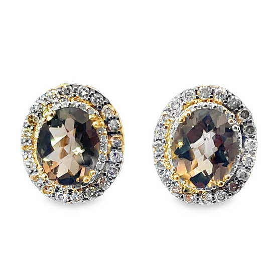 Stunning Diamond And Smokey Quarts Earrings