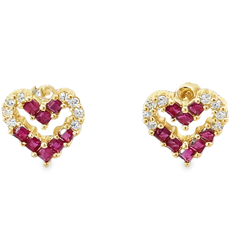 Elegant Diamond And Ruby Heart Earrings