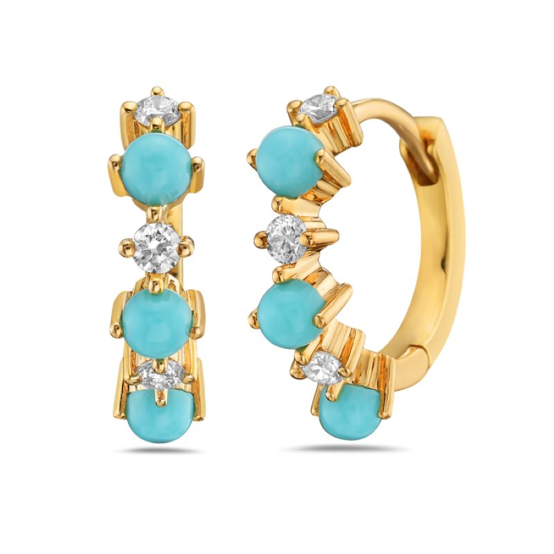 Elegant Turquoise And Diamond Gold Earrings