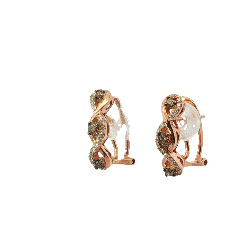 Elegant Rose Gold Hoop Earrings With Fancy Brown Round Cut Diamonds