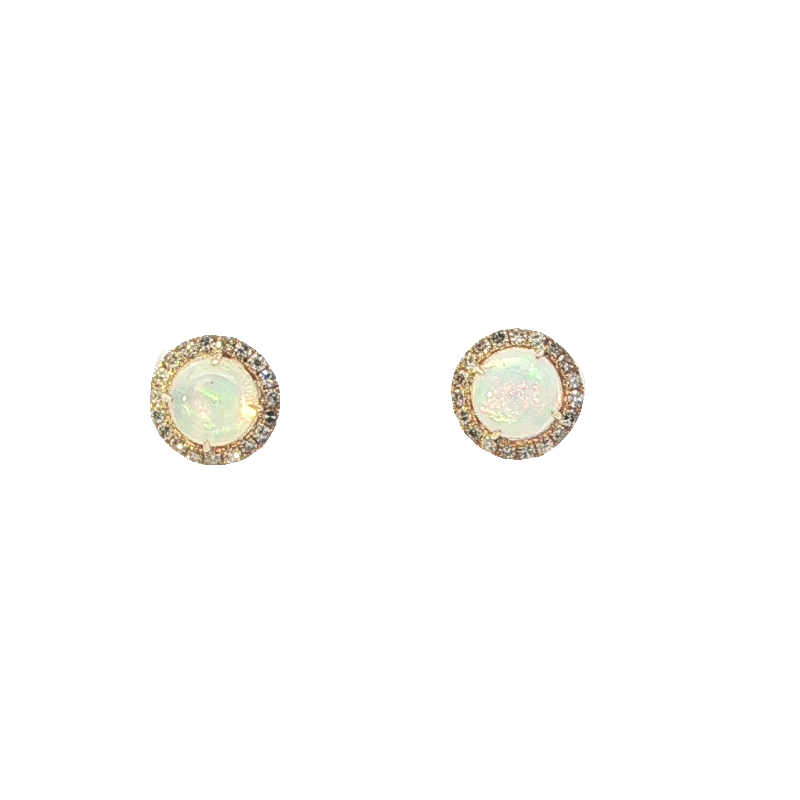 Elegant Round Opal And Diamond Study Earrings