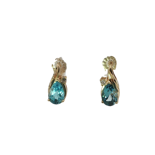 Elegant Pear-cut Blue Topaz Drop Earrings In Yellow Gold