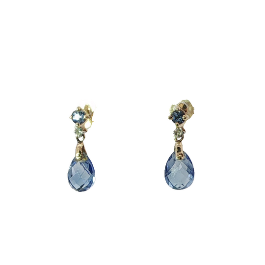 Elegant Yellow Gold Blue Topaz Drop Earrings