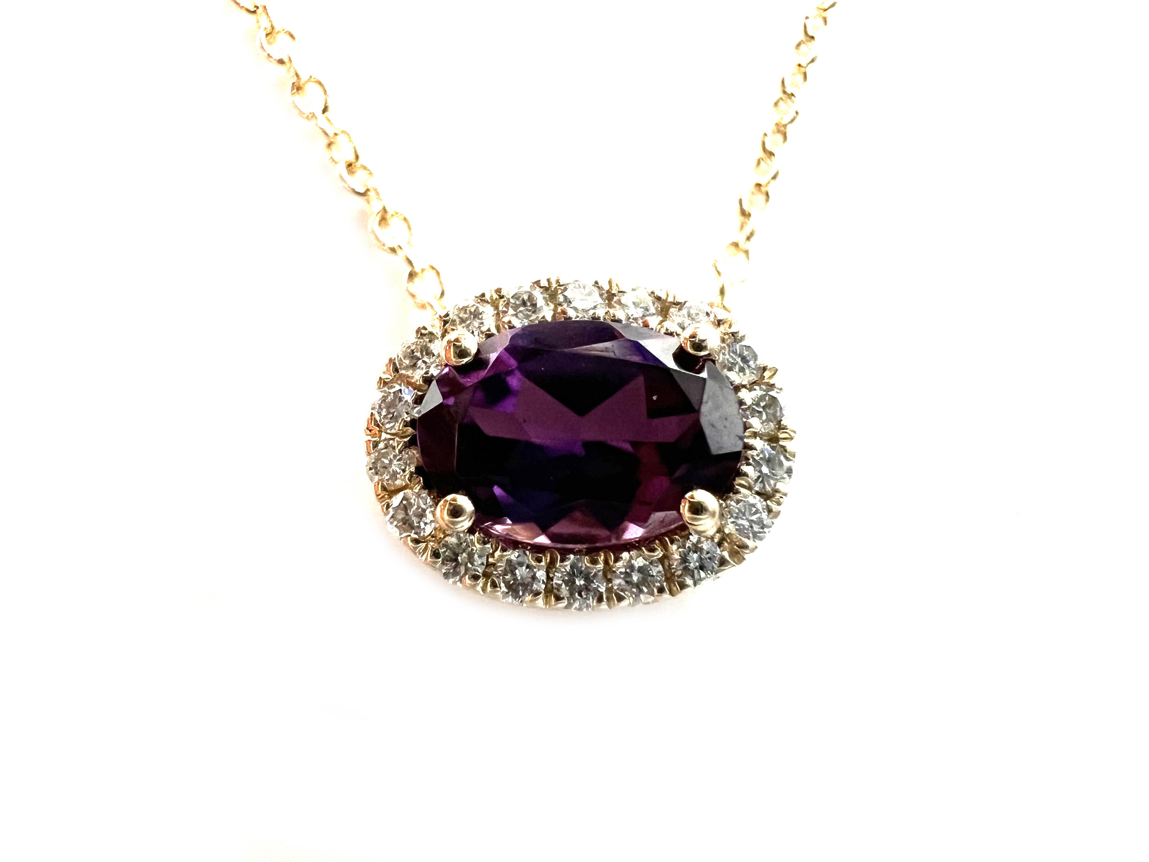Elegant Yellow Gold Diamond And Garnet Pendant