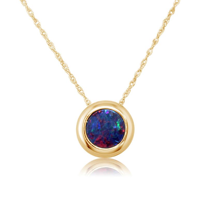 Lady's Yellow 14 Karat Opal Doublet Pendants With One 6.00mm Round Opal