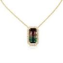Lady's Yellow 14 Karat Pendants With One 1.05ct Rectangular Cushion Tourmaline And 32=0.16tw Round Diamonds