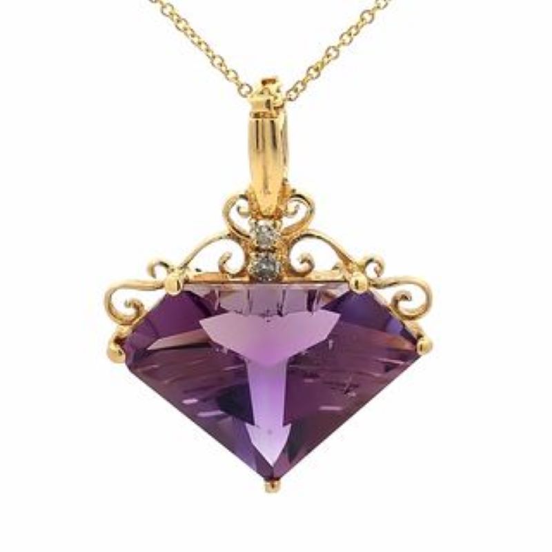 14k Yellow Gold Diamond And Amethyst Pendant