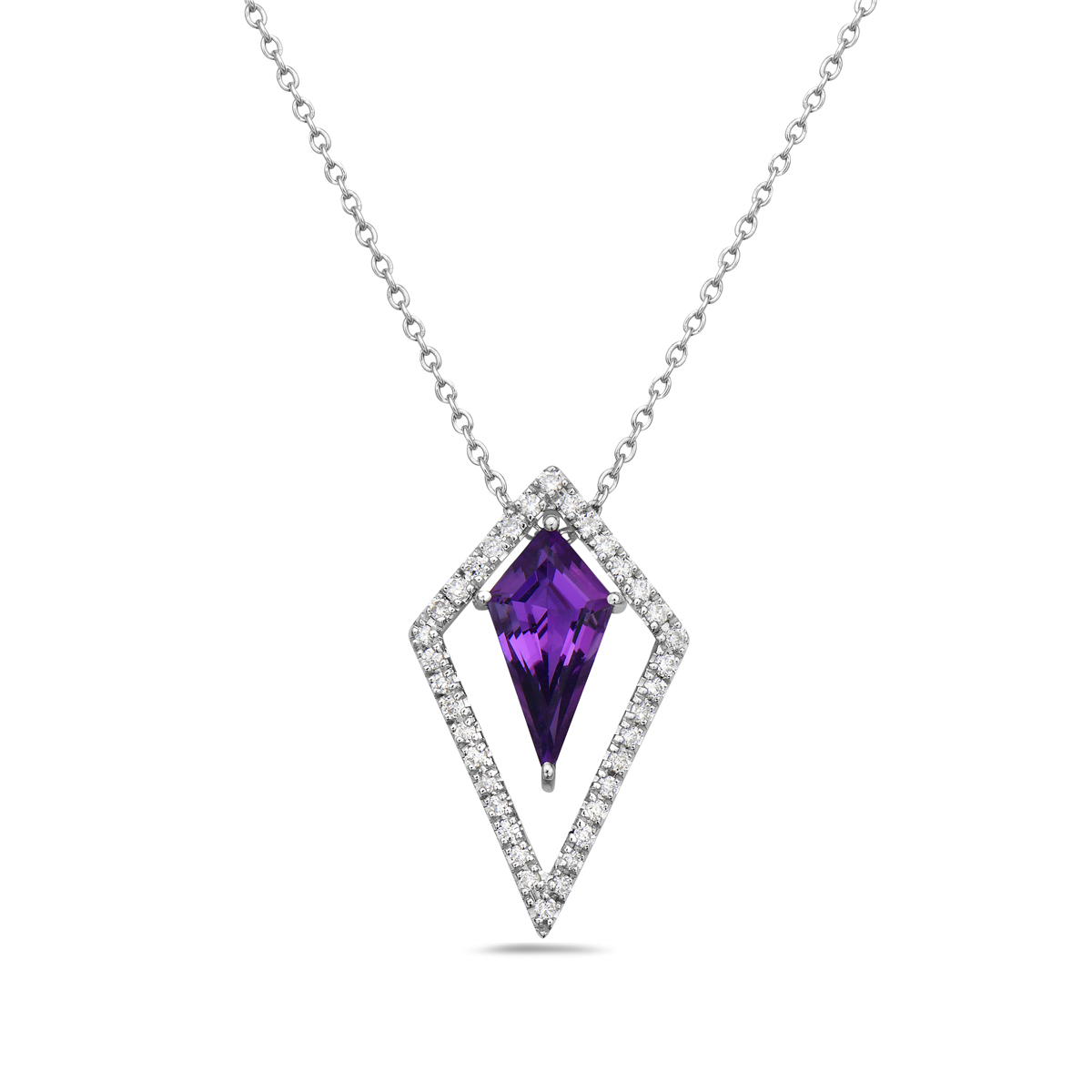 Lady's White 14 Karat Arrow Pendants With 36=0.12tw Round Diamonds And One 0.79ct Pear Amethyst