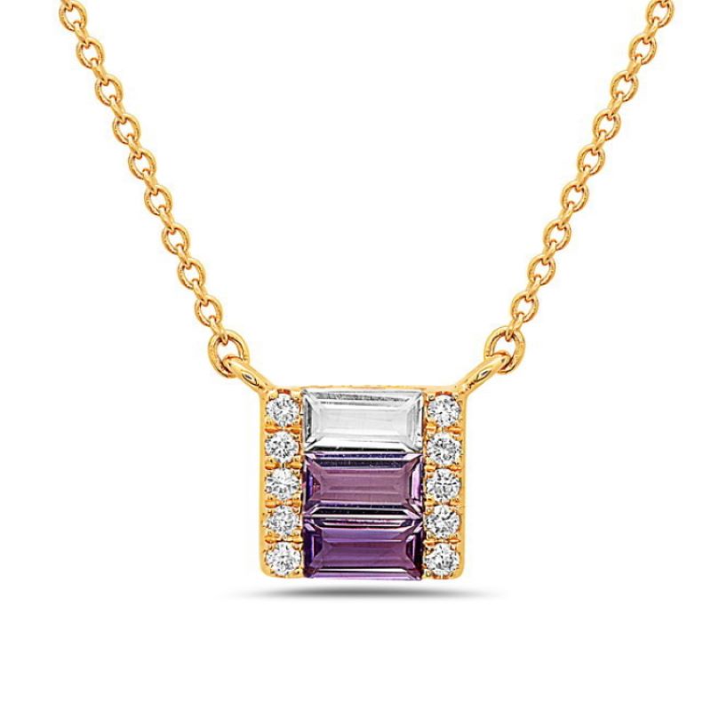 Elegant Diamond And Amethyst Gold Pendant
