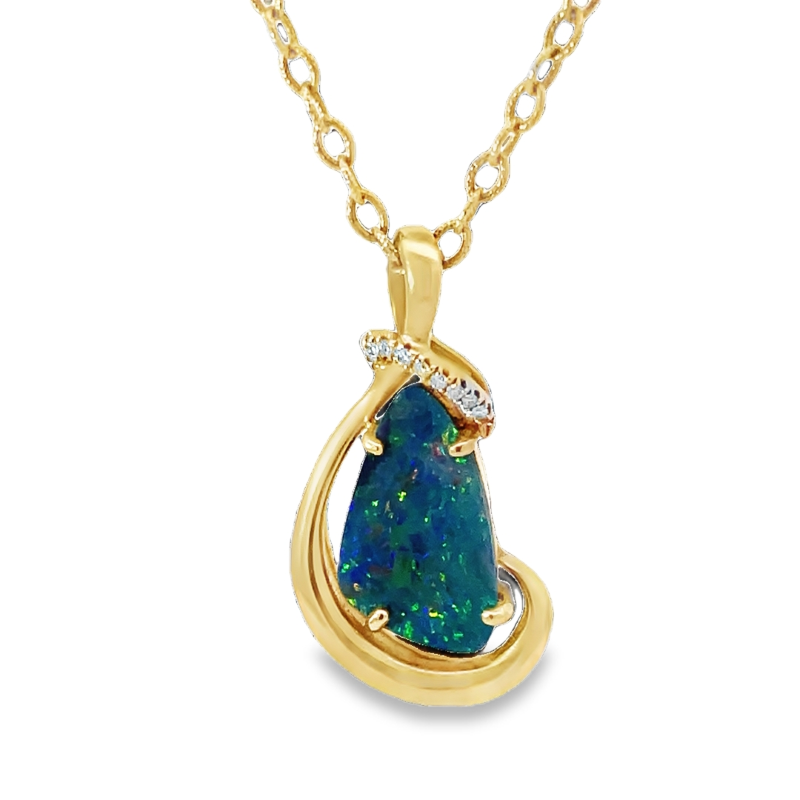 Elegant Opal Double And Diamond Pendant In Gold