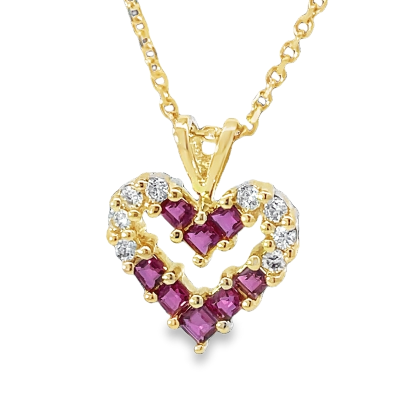 Elegant Diamond And Ruby Heart Pendant Necklace
