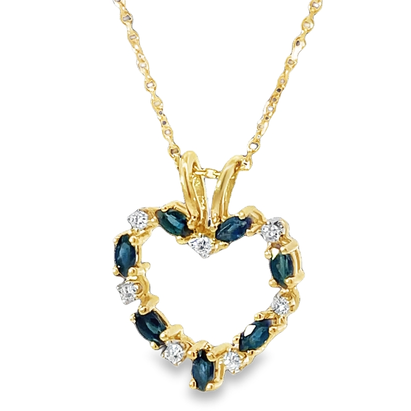 Elegant Diamond And Sapphire Heart Pendant