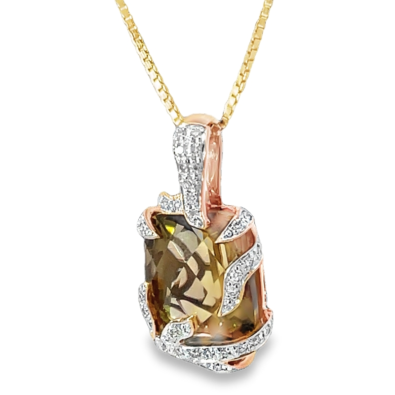 Beautiful Rose Smokey Quartz And Diamond Pendant