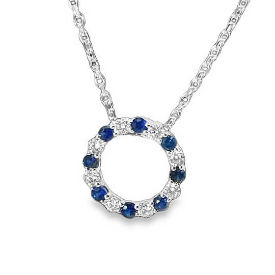 Elegant Diamond And Sapphire Circle Pendant