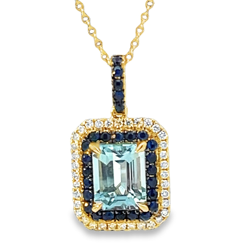 Exquiste Aquamarine Dimaond And Sapphire Pendant
