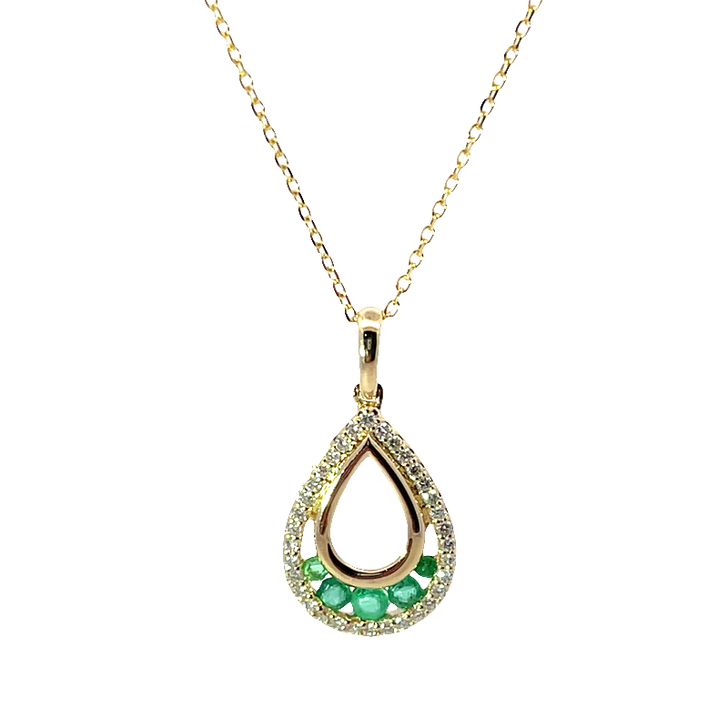 Stunning Yellow Gold Charm Necklace With Round Emerald Cabochons