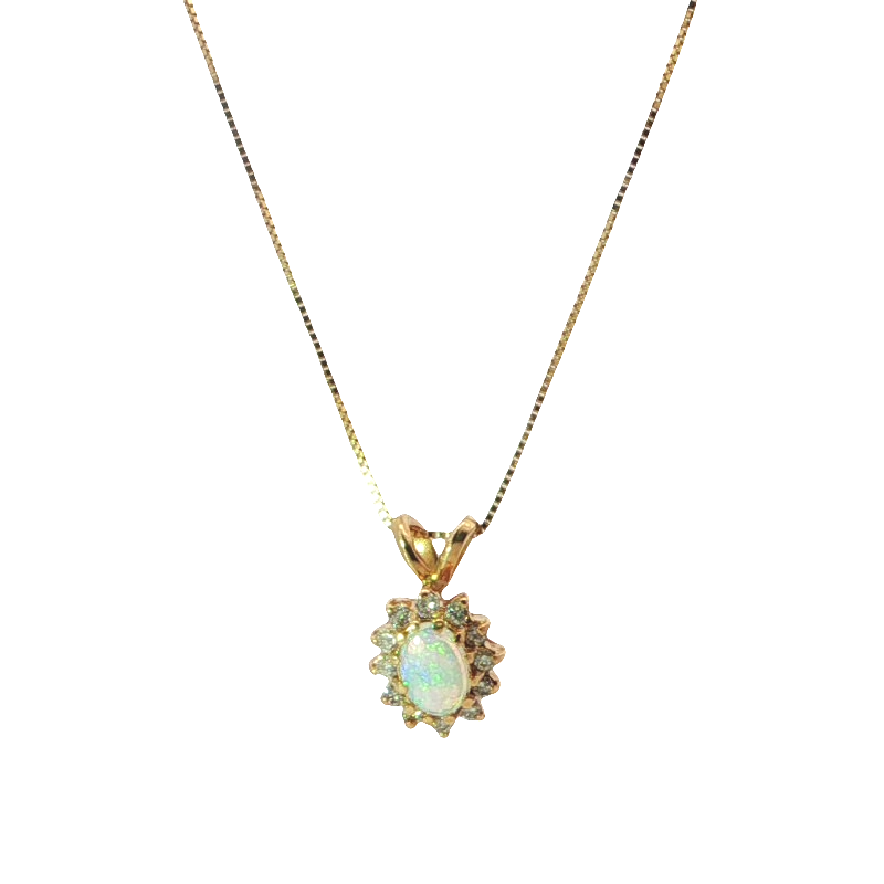 Elegant Yellow Gold Charm Necklace With Cabochon Opal Pendant