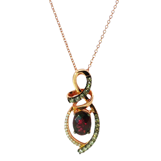 Elegant Rose Gold Necklace With Oval Garnet Cabochon Pendant