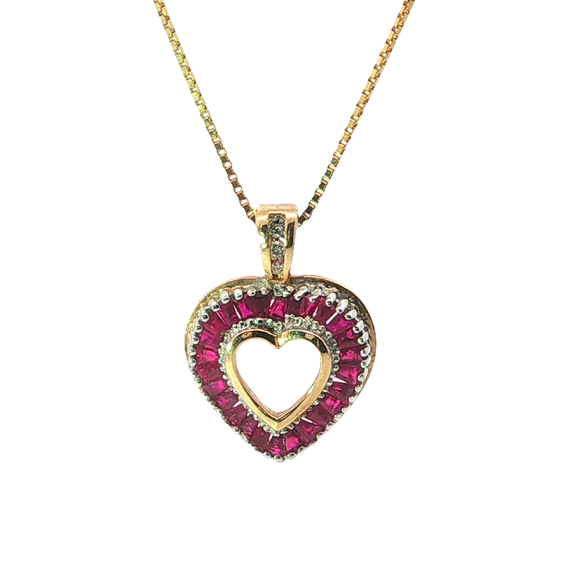 Elegant Yellow Gold Charm Necklace With Heart-shaped Ruby Pendant