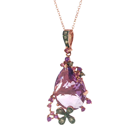 Elegant Rose Gold Charm Necklace With Pear-shaped Amethyst Pendant