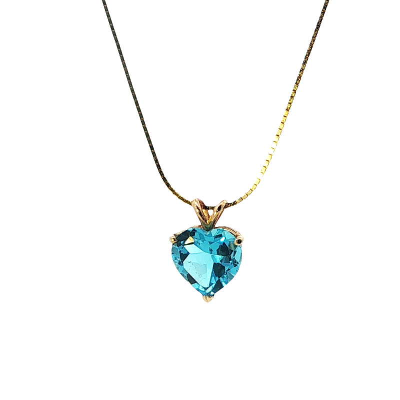 Elegant Yellow Gold Blue Topaz Heart Pendant