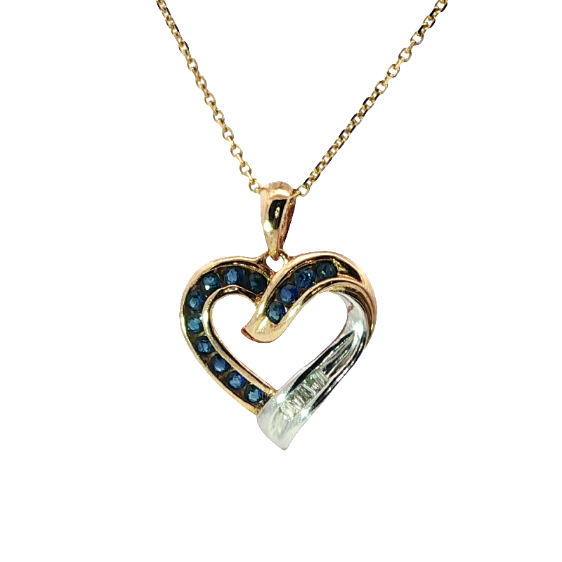 Elegant Yellow Gold Heart Charm With Deep Blue Sapphires And Diamonds