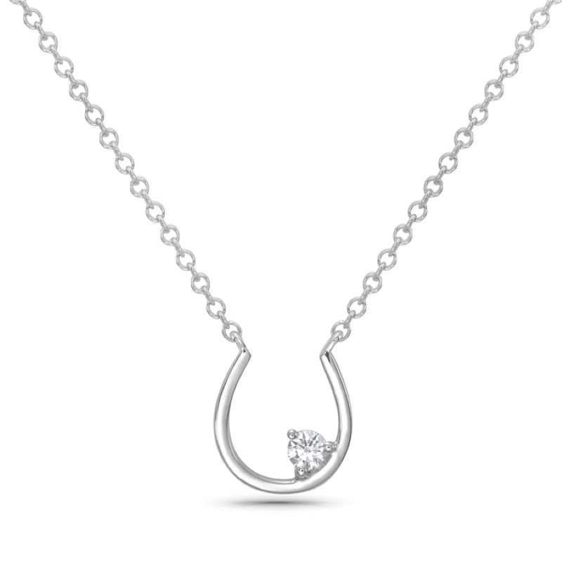Elegant White Gold Horseshoe Necklace With Diamond Accent