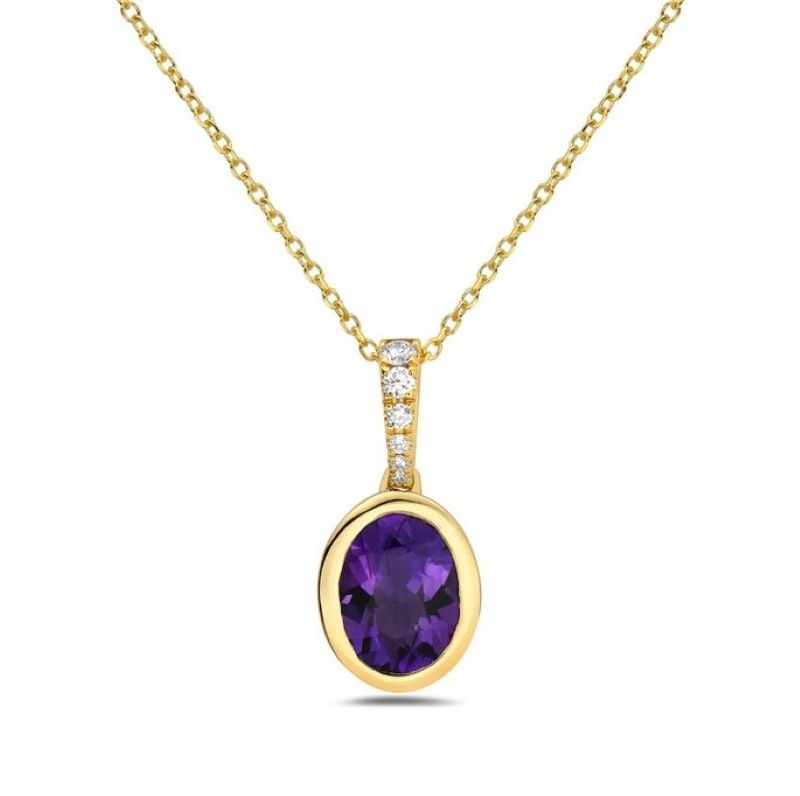 Stunning Yellow Gold Bezel-set Oval Amethyst Pendant Necklace