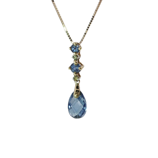 Elegant Pear-cut Blue Tanzanite Drop Necklace In Yellow Gold