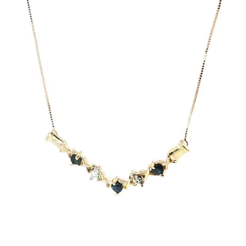 Elegant Yellow Gold Deep Blue Sapphire Chevron Necklace