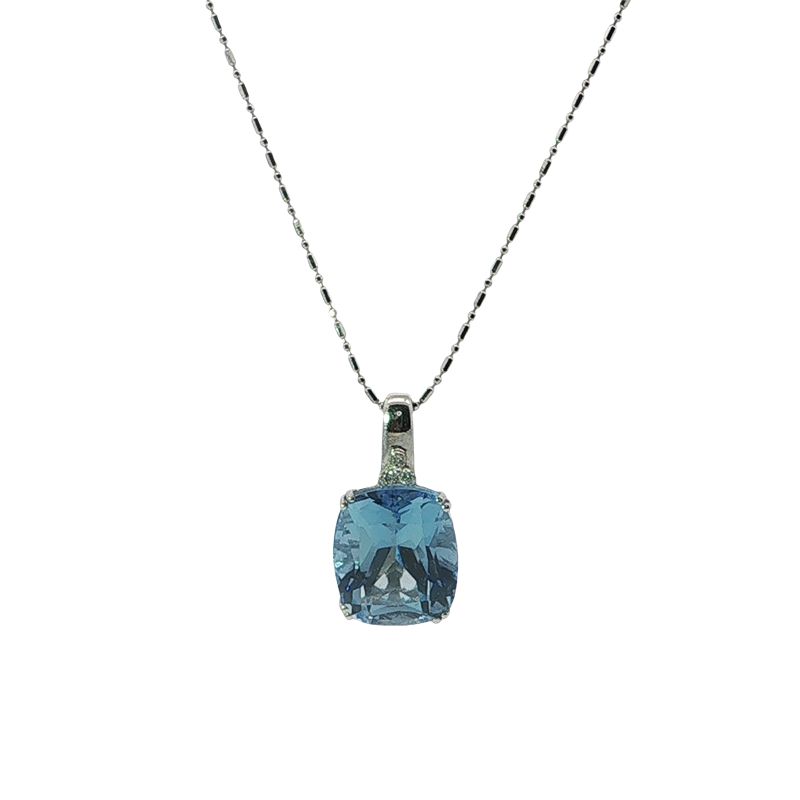 Elegant Cushion-cut Blue Topaz Pendant Necklace In White Gold