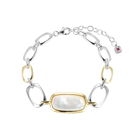 Sterling Silver Chain Bracelet With Oval Mother Of Pearl