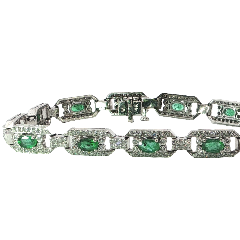 Stunning Emerald And Diamond White Gold Tennis Bracelet