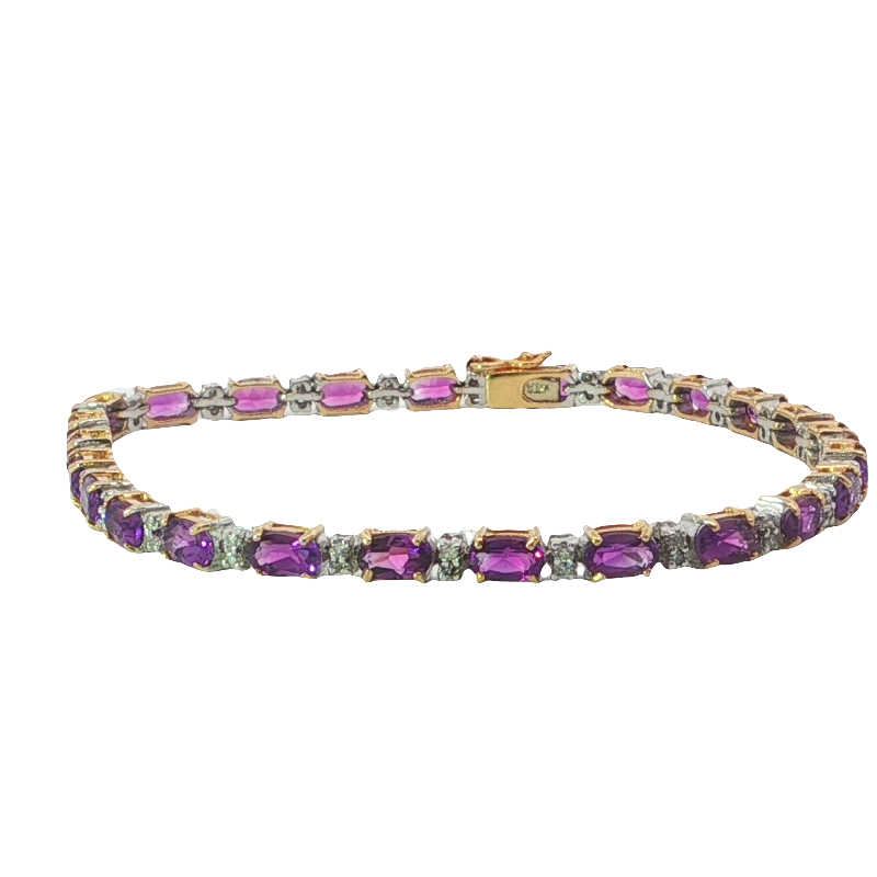 Elegant Yellow Gold Amethyst And Diamond Tennis Bracelet