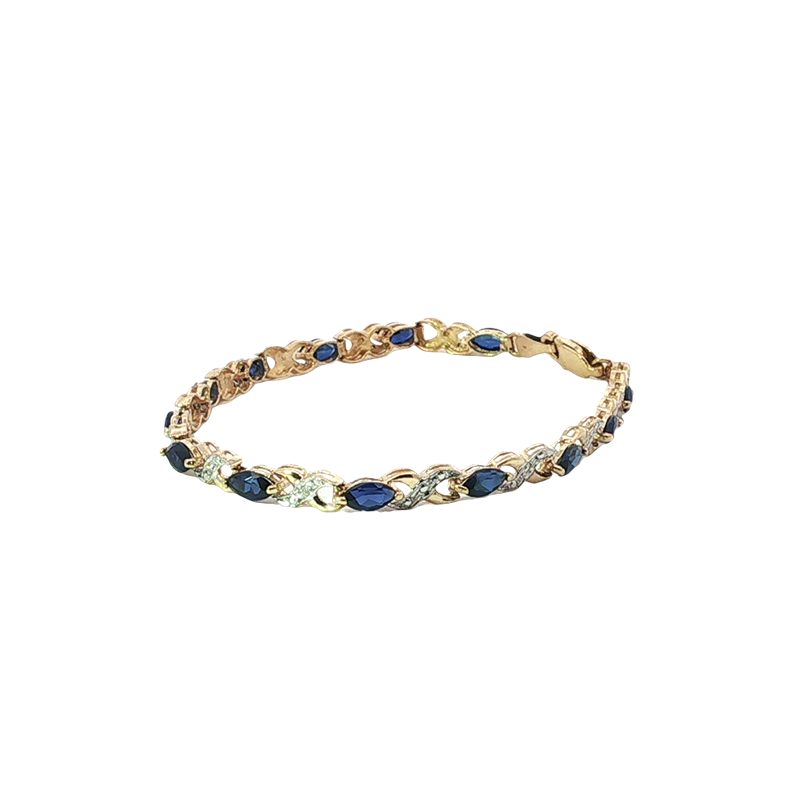 Yellow Gold Synthetic Sapphire Link Bracelet