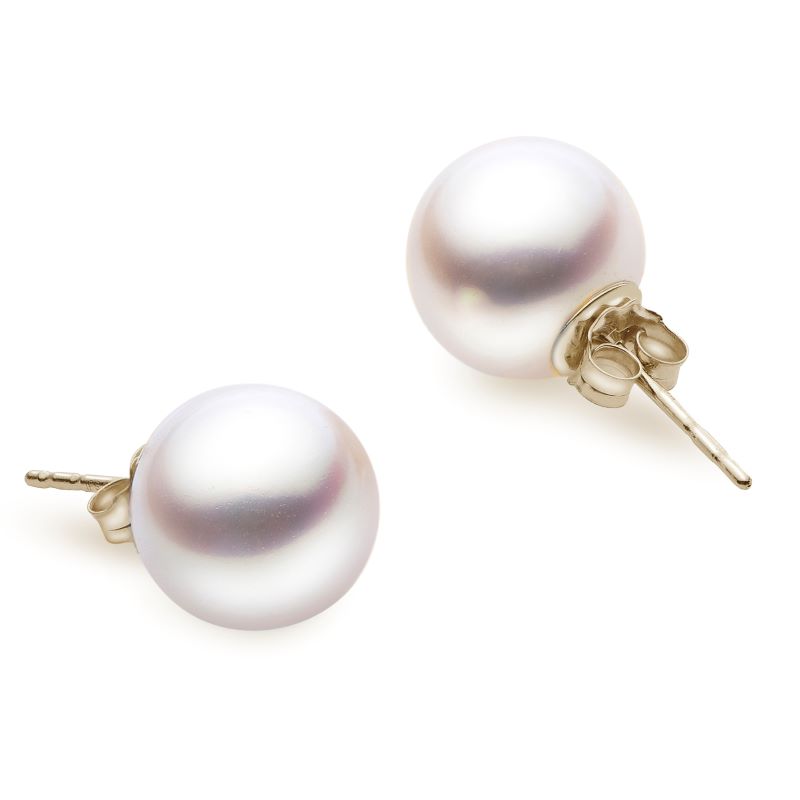 Lady's Yellow 14 Karat High Luster Akoya Pearl Earrings With 2=8.00x8.50mm R Pearls
